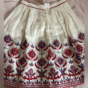 J. Crew 4 Ivory Linen Pleated Embroidered Folk Peasant Skirt A-Line